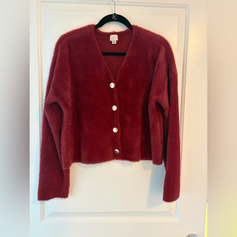 a new day Red Fuzzy Cardigan